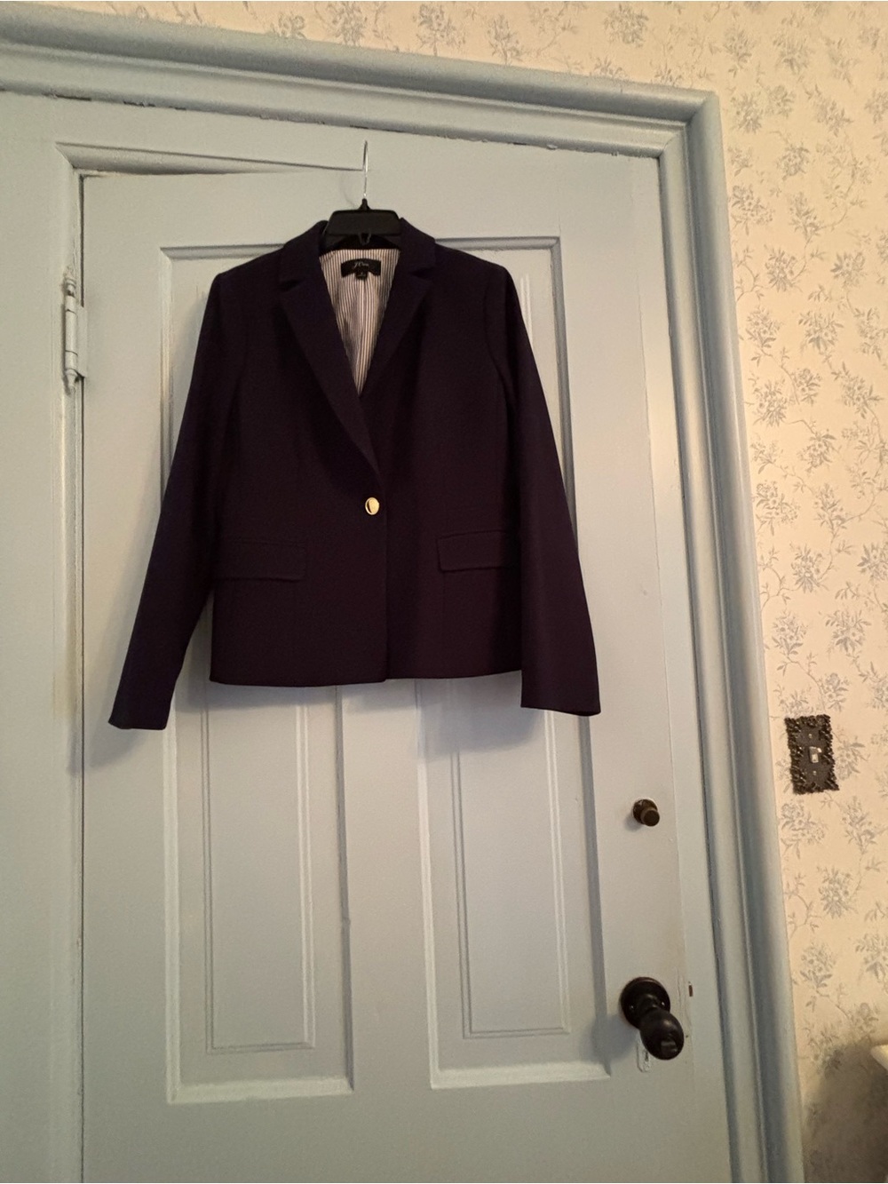 J. Crew Navy Blazer sz 8 Mayfair Classic Tailored Jacket gold 1-button preppy - Picture 13 of 16